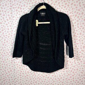 Its Our Time Open Cardigan Glittery Knit Swoop 3/4 Sleeve Y2K 2000s Clubwear 90s